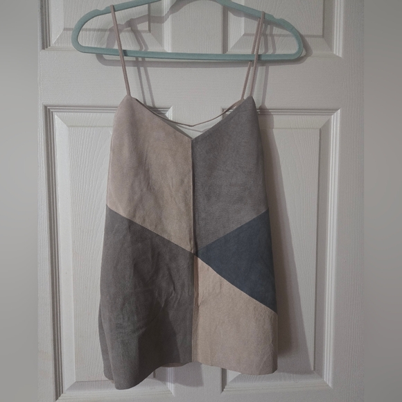 Ecru Lab Tops - Ecru Lab Colorblock Suede Spaghetti Strap Cami Top in Neutral Tones - Size S